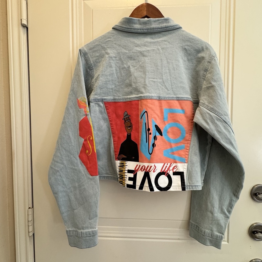 Disney Pixar Soul Denim Trucker Jacket Joe Gardner LOVE Your Life NWT Women's XL